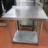 Stainless Steel Preparation Bench with Commercial Can Opener Attached. Size (W) 90cm x (D) 70cm