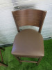 Pair of Dark Walnut Stalls Upholstered in Brown Faux Leather, Size H110cm. - 3