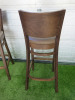 Pair of Dark Walnut Stalls Upholstered in Brown Faux Leather, Size H110cm. - 4