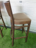 Pair of Dark Walnut Stalls Upholstered in Brown Faux Leather, Size H110cm. - 5