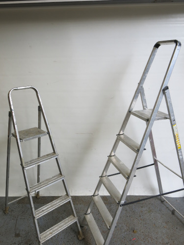 2 x Step Ladders to Include: 1 x 5 Tread Slingback Platform Stepladder, Capacity 150kg & 1 x 4 Tread Step Ladder.