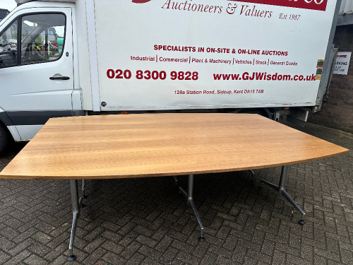 Large 2 Part Wooden Conference Table on Chrome 6 Leg Base. Overall Size 295 x 200cm.