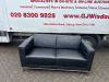 Black Leather 2 Seater Reception Sofa/Couch on Steel Frame. Size H80 x W260 x D80cm.