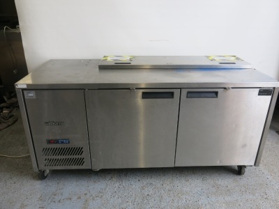 Williams 2 Door Mobile Stainless Steel Refrigerator, Model HE2U-J with Well Space at Rear for serve trays, Missing Brackets to Lid. Sold for Spares/Repair/Scrap