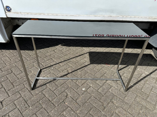 Glass Topped Console Table on Stainless Steel Base. Size H77 x W122 x D40cm. NOTE: requires 3 rubbers.