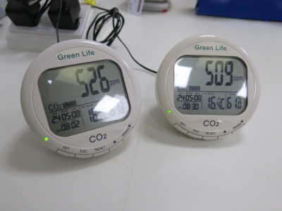 2 x Green Life Co2 Monitors with Power Leads.