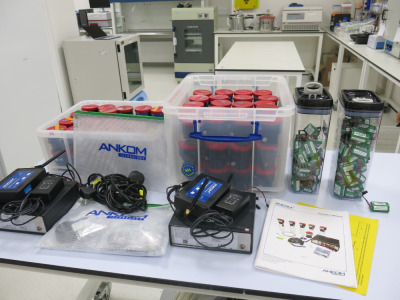 2 x Ankom Gas Production Systems with 2 x Ankom 10 Station Battery Charges, Model RF25, 2 x Base Coordinators, Model RF2X with Power Leads, Approx 90 x Ankom Rechargeable RF52 Batteries, Approx 100 x Ankom Gas Production Modules (RF1X & RF5X) with Operato