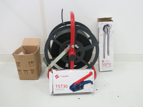 Static Reel Dispenser Polypropylene Strapping with Seals & Strapping Tensioner.