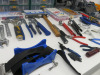 Table Containing an Assortment of Tools to Include: Spanners, Hacksaw & Blades, G Clamp, Hammers, Adjustable Spanners, Hole Saw Drill Bits, Crimpers, etc (As Viewed/Pictured). - 2