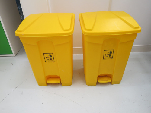 ** WITHDRAWN ** Pair of 80 Litre Clinical Waste Step on Pedal Bins.