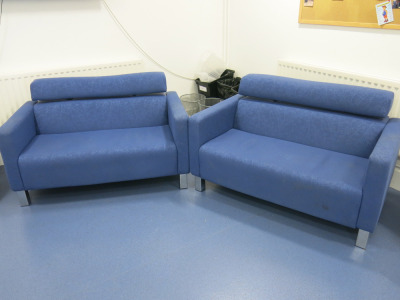 2 x Staff Room 2 Seater Sofas on Chrome Legs 130cm Wide.