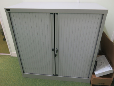 3 x DAMS Office Furniture 2 Door Tambour Cabinets. Size H100 x W100 x D47cm.