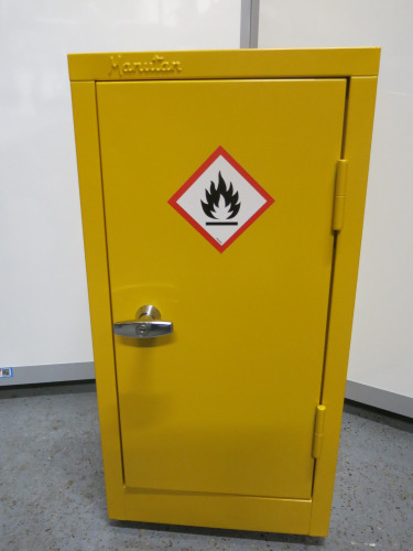 Manutan Yellow Fire/Hazard Cabinet. H72 x W36 x D31cm. (No Key).