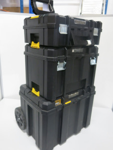 DeWalt IP54 Set of 3 Interlocking Tool Chests on Trolley.