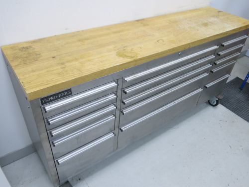 U.S Pro-Tools 15 Draw Mobile Tool Chest with Large Assortment of Tools (As Viewed). Size H91 x W183 x 47cm.