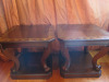 Pair of Dark Wood Side Tables on Scroll Legs with Open Storage Under. - 7