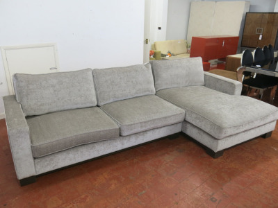 Grey Fabric 3 Seater Sofa with Chaise Lounge. Size H75 x W314 x D100 (Chaise D157cm).