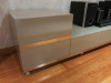6 Draw Gloss Sage/Grey Wooden Side Unit with Mirrored Trim Castors. Size H52 x W250 x D50cm. - 2