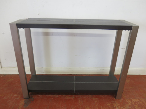 2 Tier Stainless Steel & Faux Leather Shelf Unit. Size H70 x W92 x D30cm.