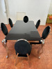 Chairs Ltd Set of Dining Table & 6 Chairs in Polished Chrome & Black Glass with Oval Backed Velour Fabric Chairs. Table Size H76 x W205 x D100cm. - 2