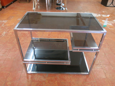 Chrome & Smoked Glass 4 Shelf Unit. Size H64 x W81 x D45cm.