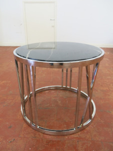 Chrome & Black Marble Top, Roman Numeral, Round Coffee/Side Table. Size H49 x Dia60cm.