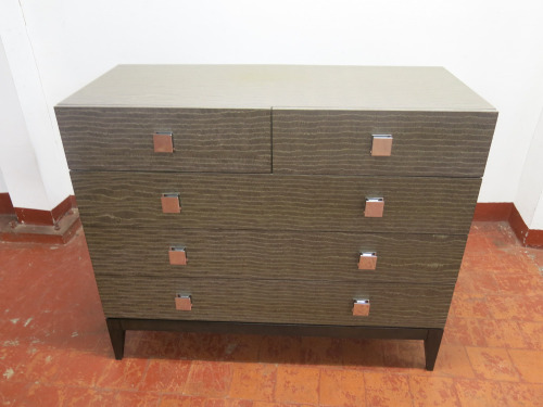 5 Draw Heavy Wood Chest of Draws in Funky Torn Wood Effect with Chrome Handles & Soft Close. Size H94 x W113 x D50cm.