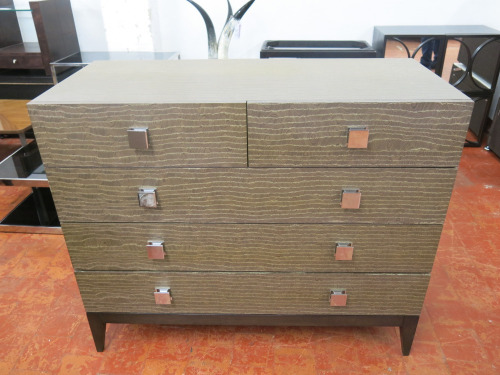 5 Draw Heavy Wood Chest of Draws in Funky Torn Wood Effect with Chrome Handles & Soft Close. Size H94 x W113 x D50cm.