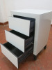 White Glass Covered, 3 Draw Bedside Cabinet on Wood Legs. Size H67 x W48 x D36cm. - 2