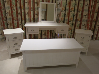 John Lewis Set of 6 Children's Cream Wood Furniture Set to Include: 6 Draw Side Unit, Dressing Table, Mirror, Blanket Box & 2 x 3 Draw Bedside Tables.