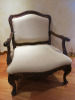 Oversized Ornate Carved Wooden Chair with Cream Fabric Padded Seat & Back. - 3