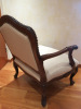 Oversized Ornate Carved Wooden Chair with Cream Fabric Padded Seat & Back. - 4