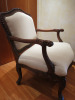 Oversized Ornate Carved Wooden Chair with Cream Fabric Padded Seat & Back. - 5