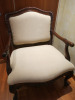 Oversized Ornate Carved Wooden Chair with Cream Fabric Padded Seat & Back. - 6