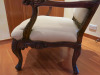 Oversized Ornate Carved Wooden Chair with Cream Fabric Padded Seat & Back. - 7