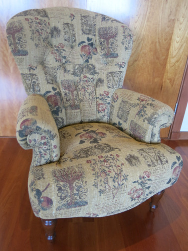 Fabric Armchair with Apple, Flower & Writing Detail.