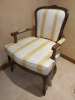 Large Wooden Framed Armchair in Green & Cream Fabric. - 2