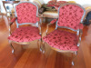 Pair of Dark Wood, Red Fabric with Stud Detail Wooden Carver Armchairs.