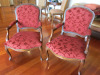 Pair of Dark Wood, Red Fabric with Stud Detail Wooden Carver Armchairs. - 2