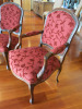 Pair of Dark Wood, Red Fabric with Stud Detail Wooden Carver Armchairs. - 3