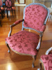 Pair of Dark Wood, Red Fabric with Stud Detail Wooden Carver Armchairs. - 4