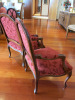 Pair of Dark Wood, Red Fabric with Stud Detail Wooden Carver Armchairs. - 6