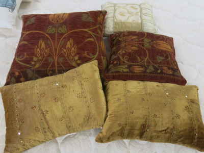 5 x Assorted Cushions with 2 x Matching Feather Filled & 3 x Other Fibre Filled (As Viewed).