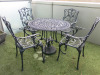 Black Cast Effect Outdoor Round Table (Dia 85cm) & 4 Matching Chairs.