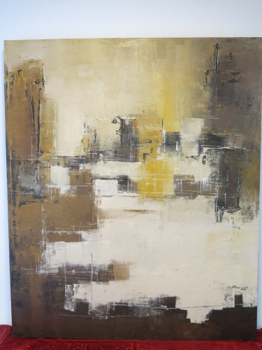 Original Absract Mixed Media on Canvas Artwork, Signed by Artist 'Sittohon' Dated 2013 in Browns, Creams & White. Size 120 x 100cm.