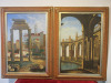 Pair of Guilt Framed Canvas Artworks of Italian Roman Ruins & Roman Bath. Size 111 x 82cm.