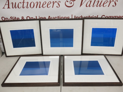 Set of Five Andrea Jarvis Hamilton Artworks, Framed, Glazed & Mounted Depicting 'Different Compositions of Blue Sea Horizon' Signed by Artist Limited Editions 1/6. Overall Size 53 x 59cm.