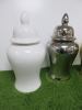 Set of 3 Ceramic Vases with Lids in White/Gold/Silver. Size H48cm. - 2