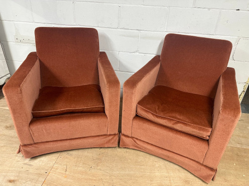 Pair of Designer O.H.Sjogren 'Julia Sundin' Red Velour Armchairs with Pair of Ivoel Frank Cushions.
