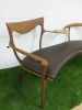 Cecotti Collezioni D.R.D.P (Double Dream of Spring) by Designer Roberto Lazzeroni, 2 Seater Bench Seat in Walnut with Leather Seat & Brass Centre Rest. 
NOTE: requires repair to back right frame as pictured. - 4